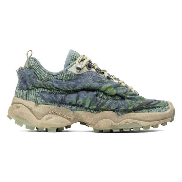 ACNE STUDIOS BUBBA CN255 BUBBLE KNIT BLUE GREEN LACE UP SNEAKER TENNIS SHOE - Picture 2 of 16